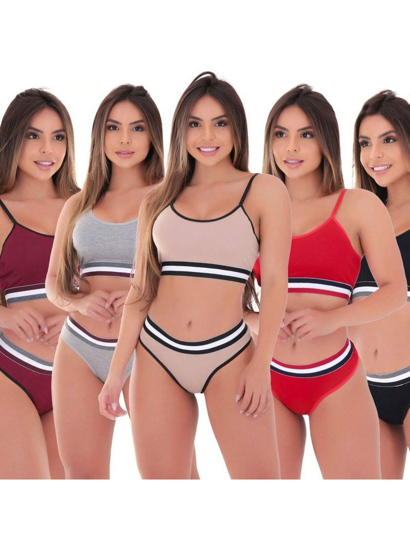 Kit 5 Conjunto Lingerie Top e Calcinha Microfibra