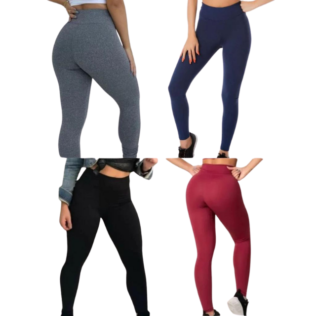 KIT 4 CALÇAS LEGGING FEMININA CÓS ALTO SUPLEX ACADEMIA FITNESS