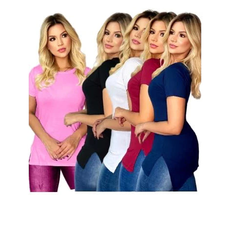 KIT 5 Blusinhas Feminina Long Line Academia Basica Lisa Blusa Basica Moda Fitness