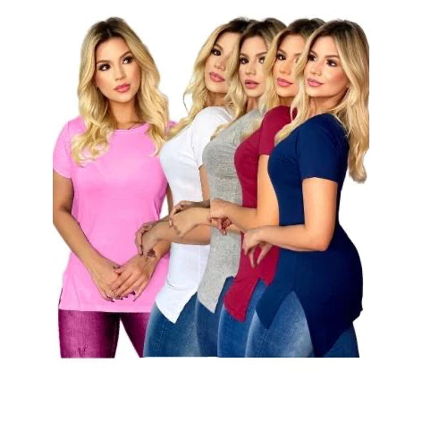 KIT 5 Blusinhas Feminina Long Line Academia Basica Lisa Blusa Basica Moda Fitness