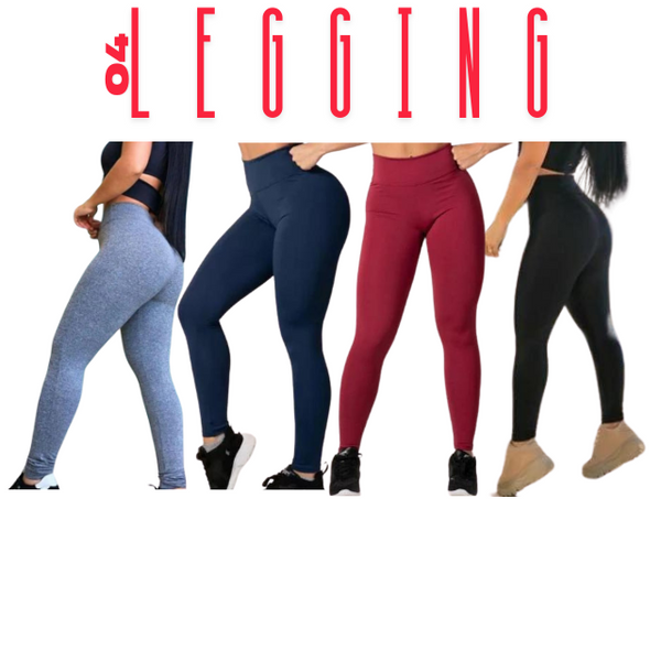 KIT 4 CALÇAS LEGGING FEMININA CÓS ALTO SUPLEX ACADEMIA FITNESS